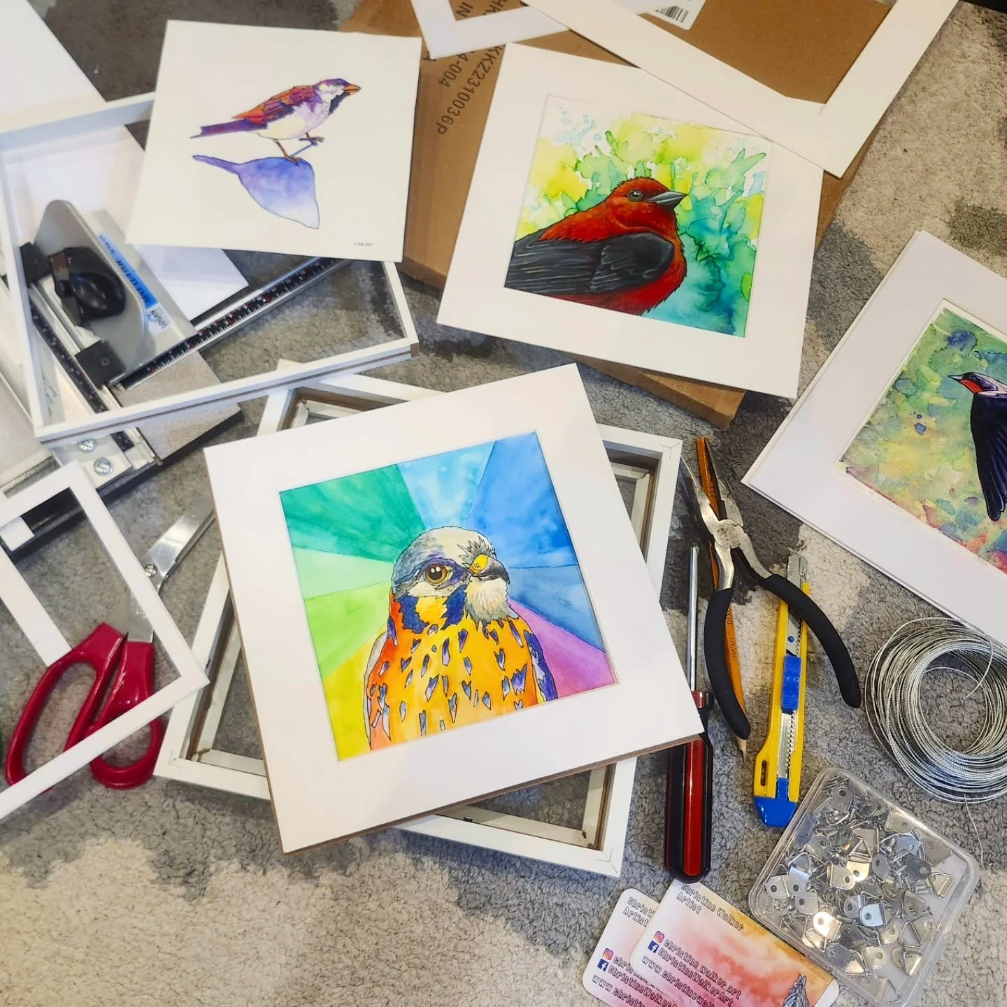 Framing frenzy before the @riverdaleartwalk! I'll have lots of originals and fine art prints. My hand is cramping from cutting all the custom mats. 😆🙌