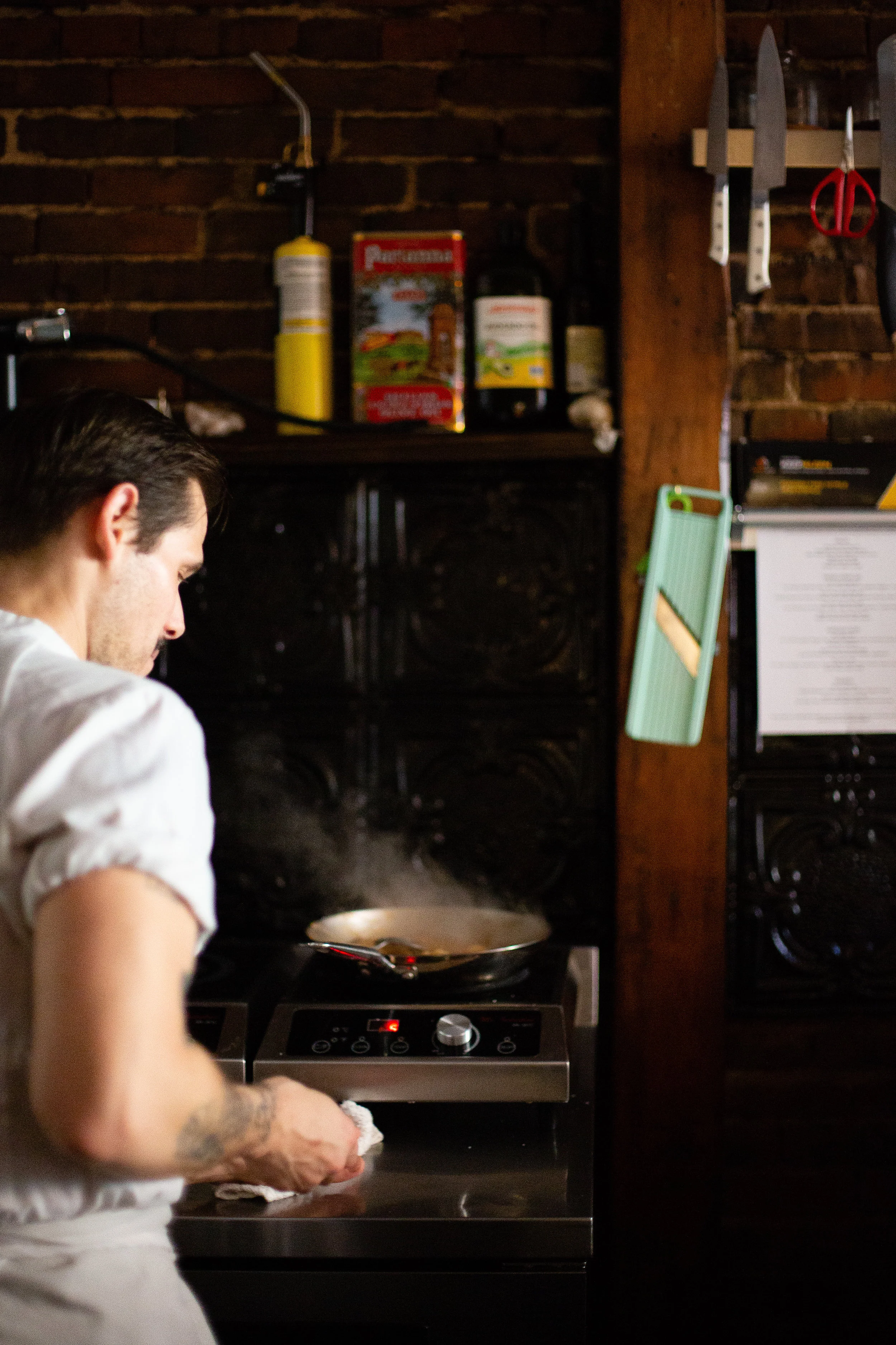 Nick cooks pasta. Photo by Katie Currid