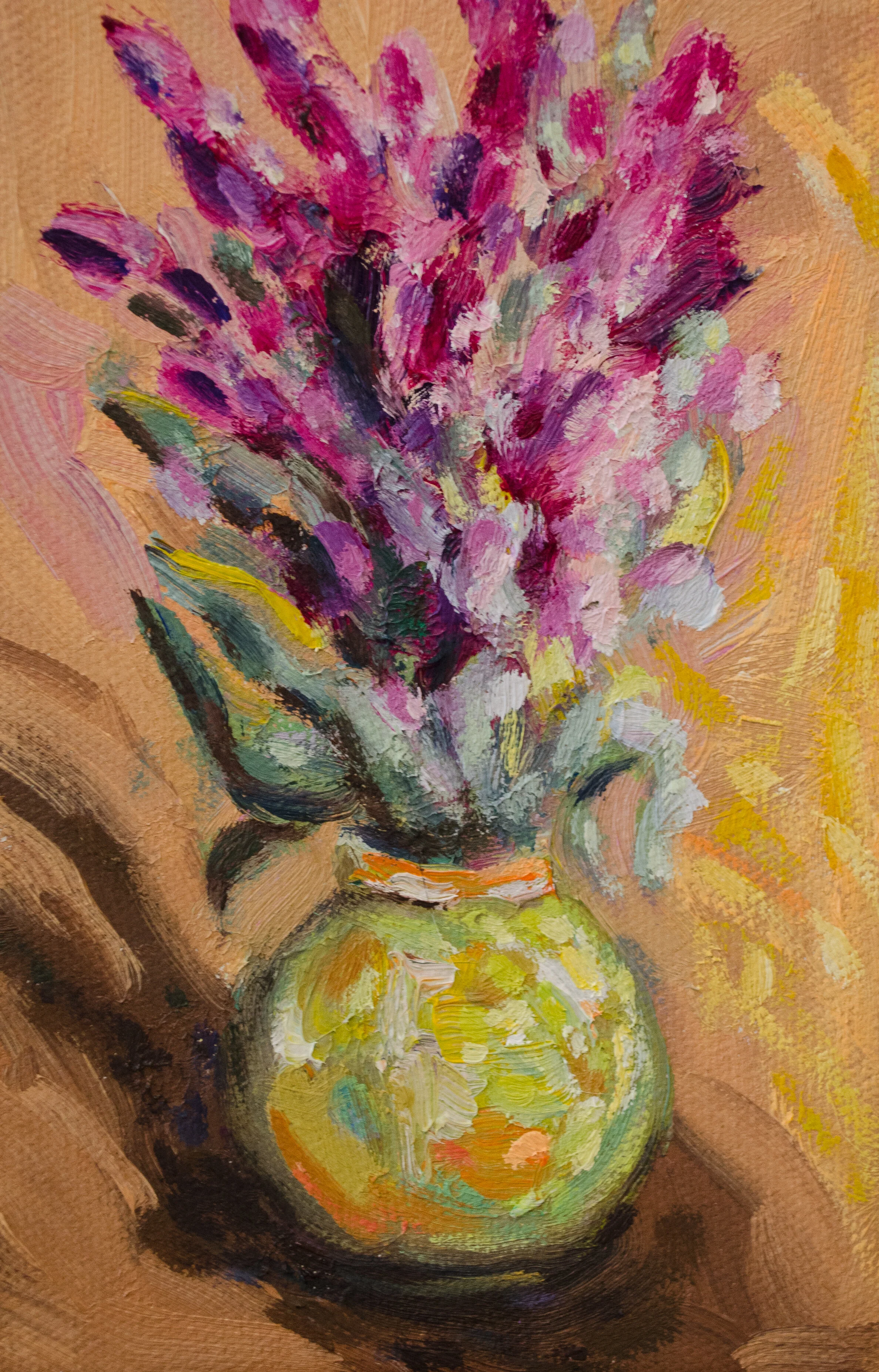 Green Vase, Pink Flowers