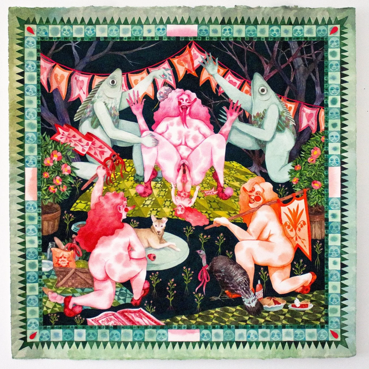   Leave It All On The Field,  Annika Earley, 2026; watercolor and gouache on paper; 22 x 22 in. 