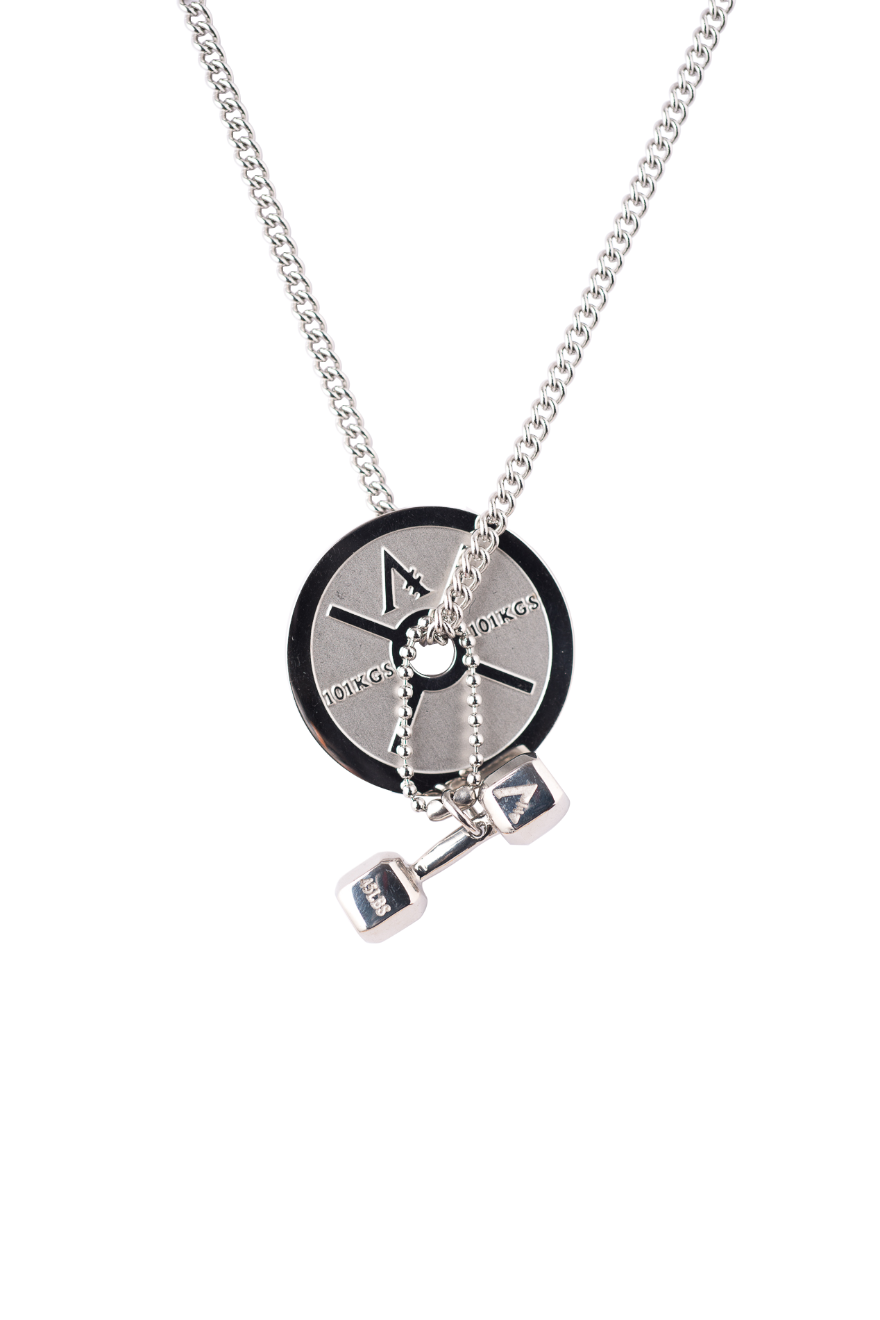 Combo pendentifs disque &amp; haltère Argent avec chaîne- Invictus Armis