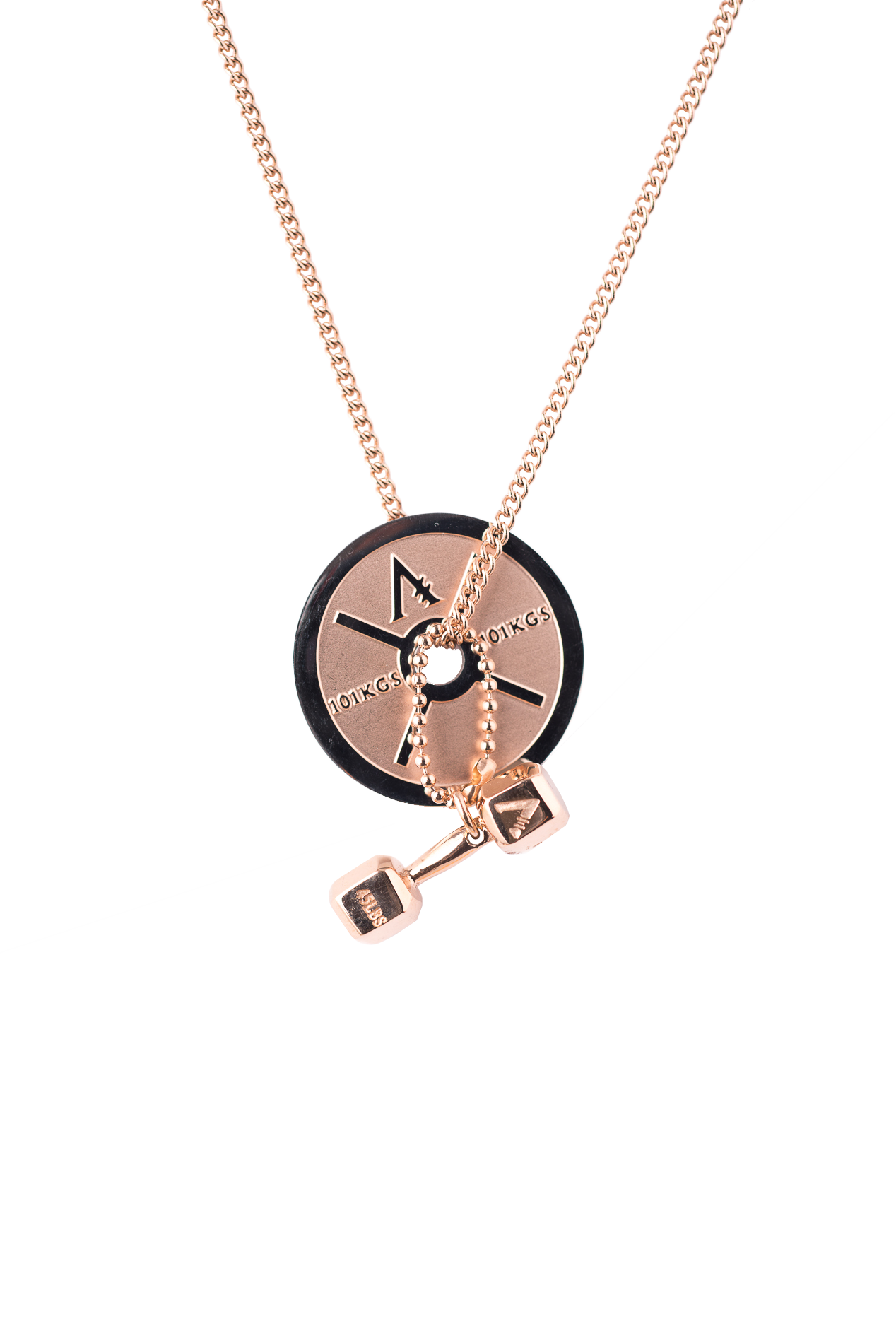 Combo pendentifs disque &amp; haltère Or Rose avec chaîne- Invictus Armis