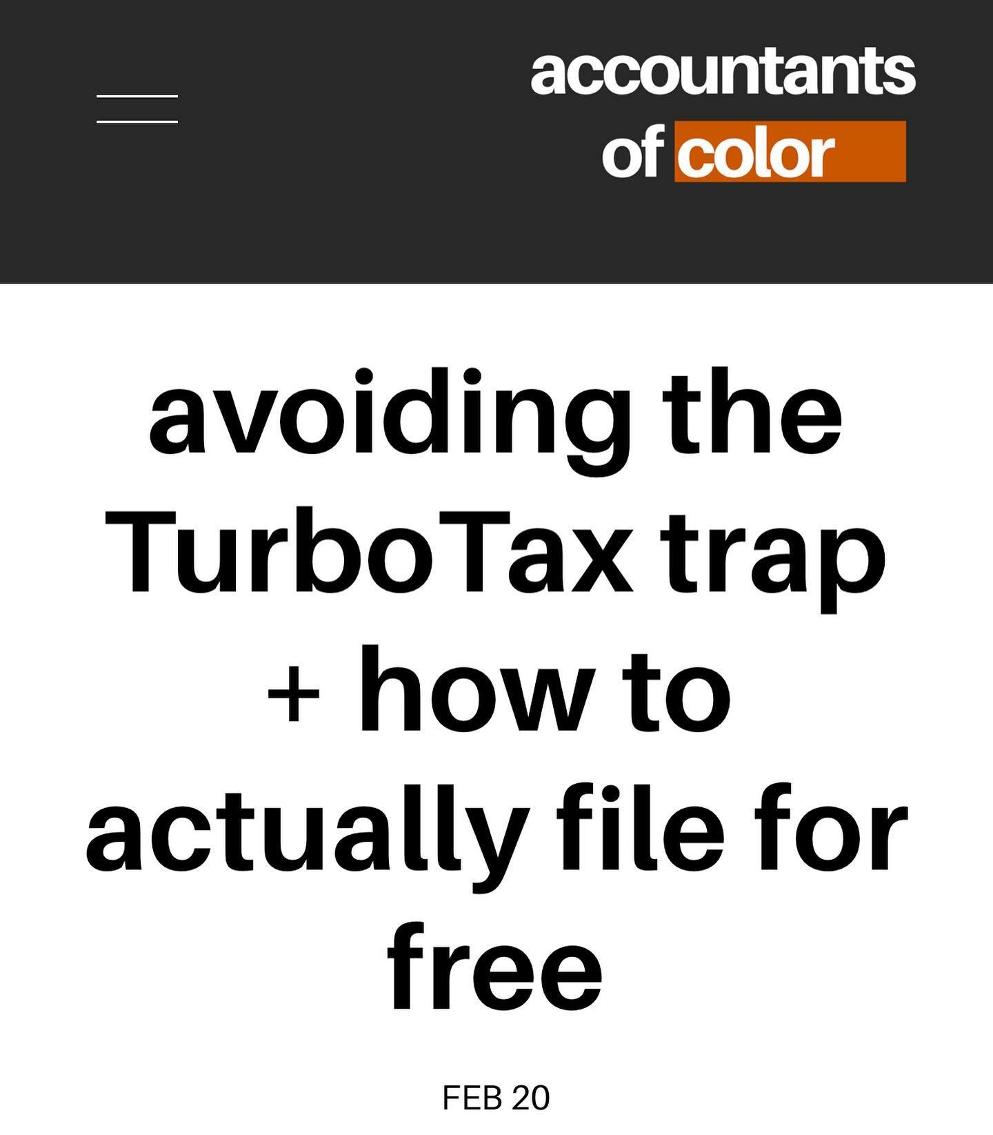 New Blog Post!!! Read all about the tricks that Turbo Tax has been playing, how to ACTUALLY file for free and when it makes sense to hire -including all the links! My friend and fellow AOC Lulu (@tax_clown) inspired this post and broke down how to ma