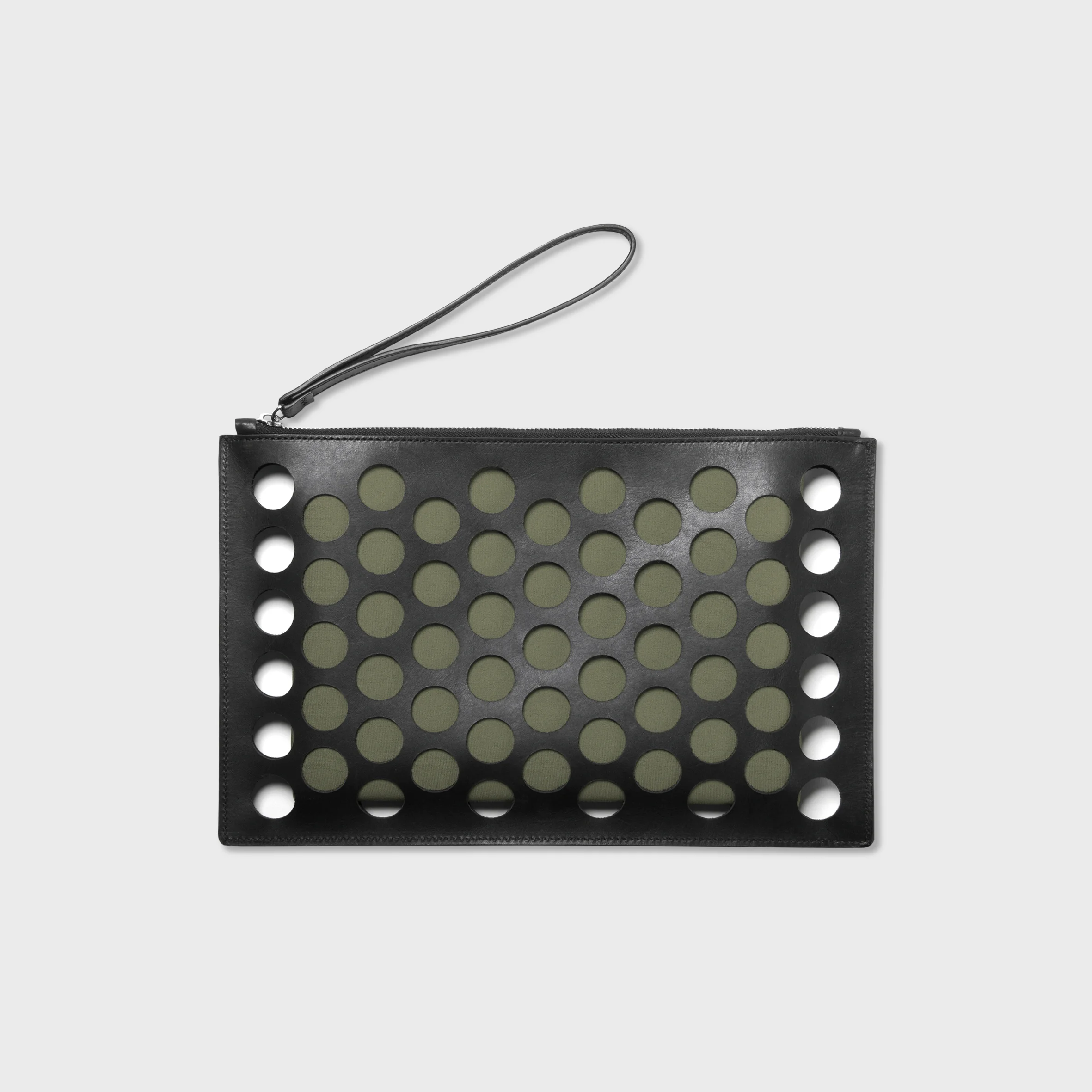 Dot Mesh Khaki Clutch