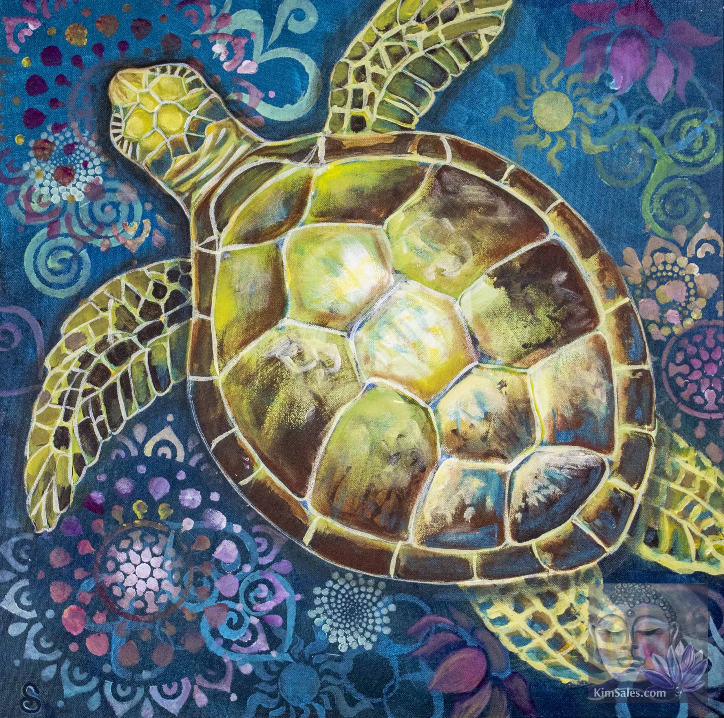 Sea Turtle & Mandalas - Acrylic on Canvas 24" x 24"