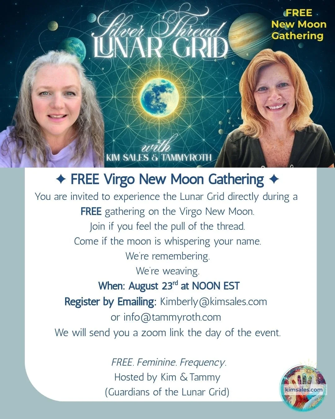✨🌖 FREE Virgo New Moon Gathering August 23rd! 
Let&rsquo;s weave our intentions under this powerful New Moon to experience the Silver thread lunar grid with focus, magic, and aligned momentum. 🌙💗

#VirgoNewMoon #MoonGathering #SilverThreadLunarGri