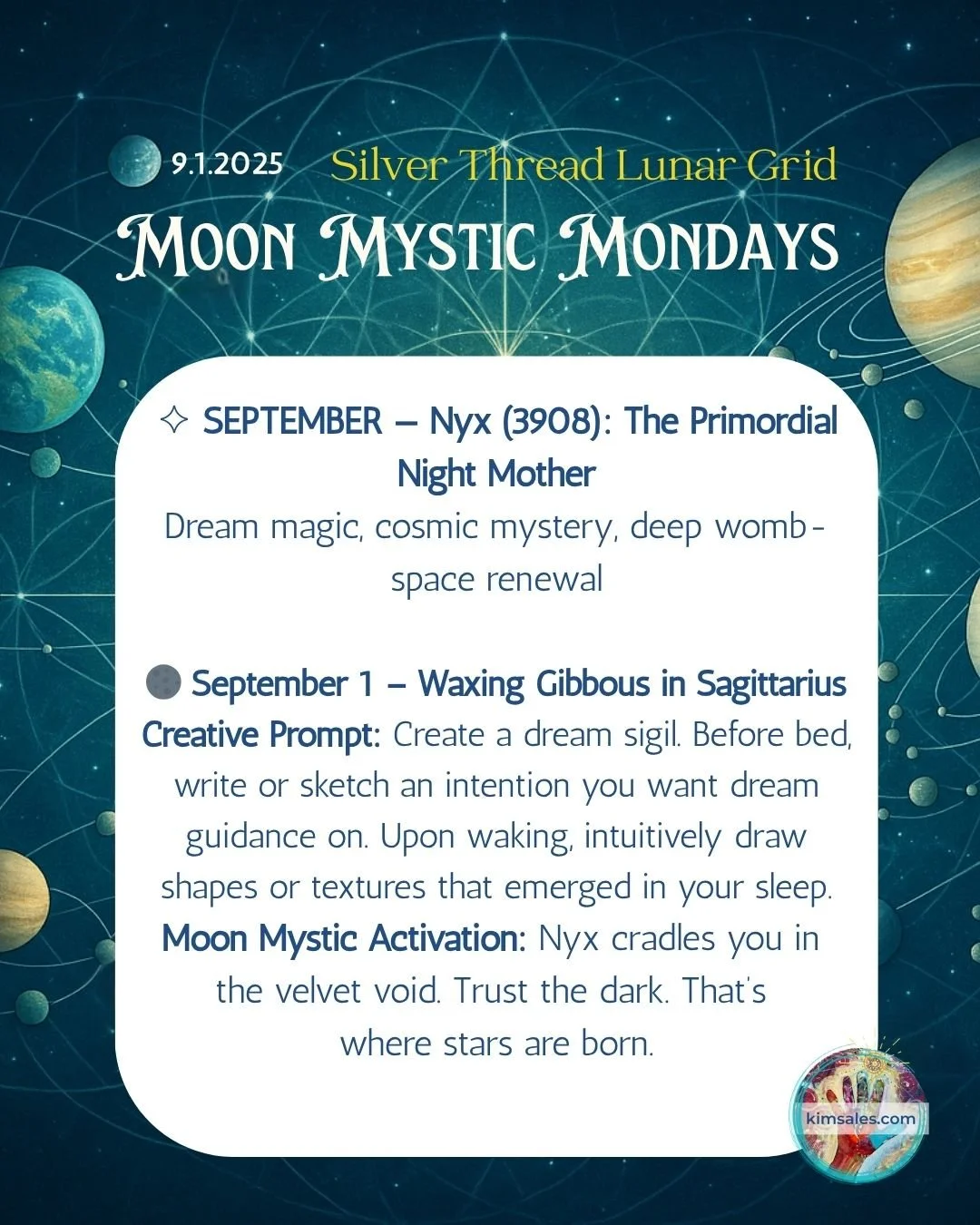 🌖 Your Moon Mystic Monday 💖 Prompt for a Dream Sigil - you know I love sacred symbols!

#MoonMysticMonday #SilverThreadLunarGrid #HathorGoddess #LunarMagic #IntuitiveArt #CreativeRitual #SacredFeminine #MoonPriestess #AsteroidGoddesses #kimsalesart