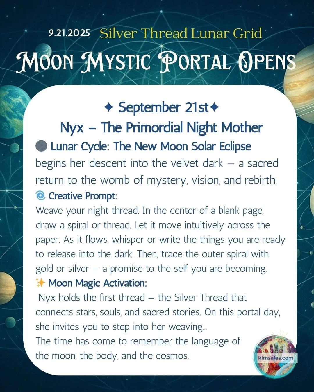 🌖 Your Moon Mystic Sunday 💖 Prompt for MOON Magic the Portal is OPEN!

Here's your invitation to join us in the Grid . . .
https://kimsales.teachable.com/l/pdp/the-silver-thread-lunar-grid
🔗 Link in bio! 

#MoonMysticMonday #SilverThreadLunarGrid 