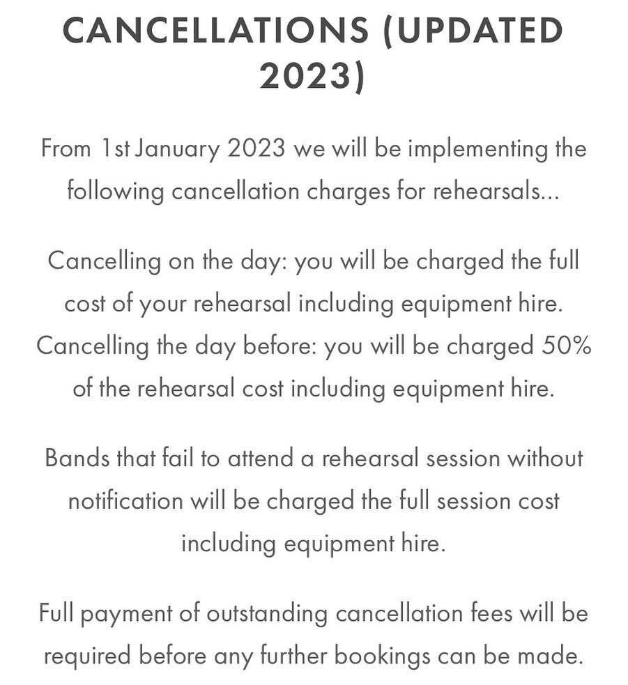 Our updated cancellation policy for rehearsal bookings&hellip;