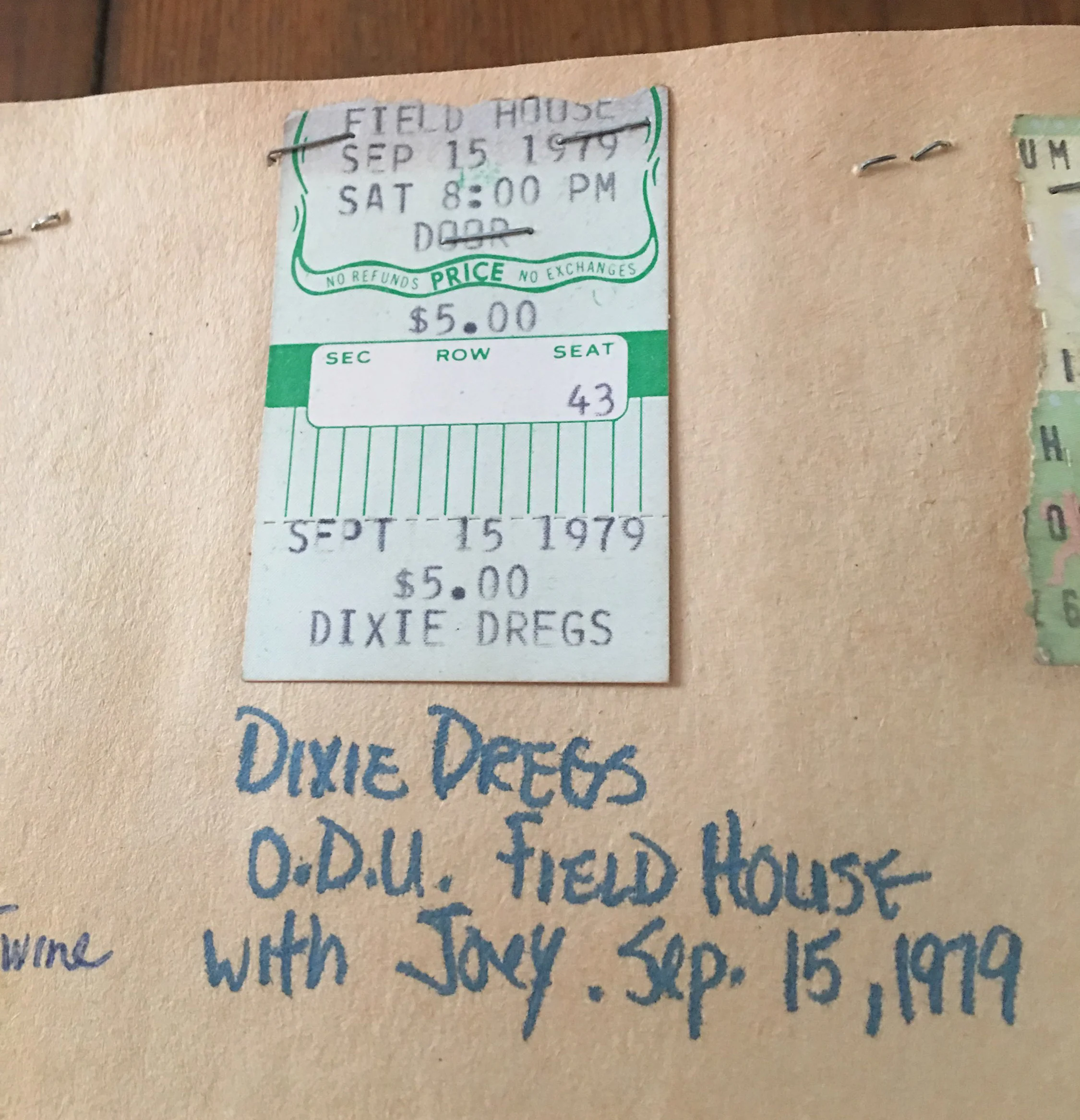 Deb's ticket to see Dixie Dregs at ODU in 1979