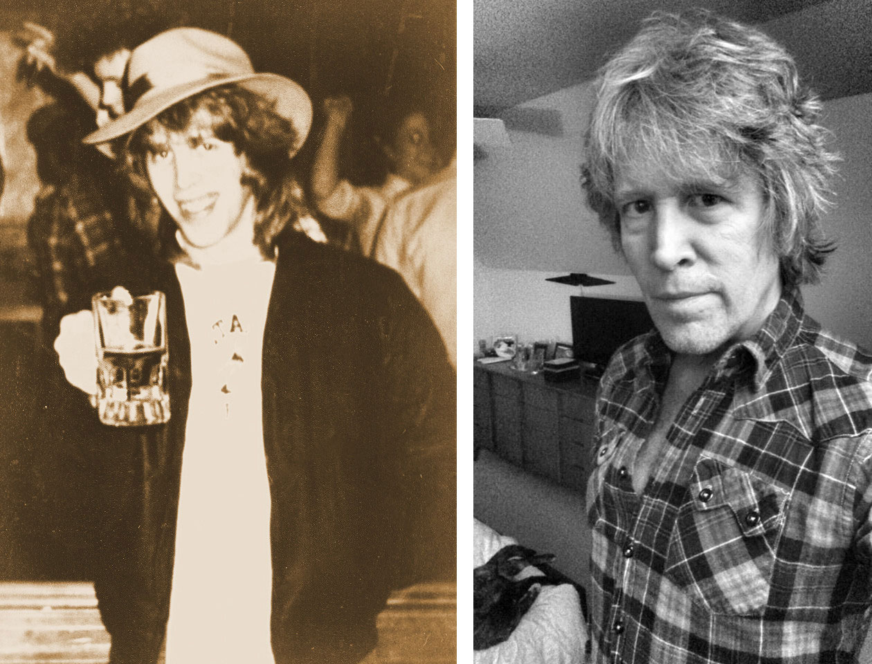 Interviewee and local musician David Hunter pictured being a hooligan near the time of the show (left) and being a hooligan today (right).