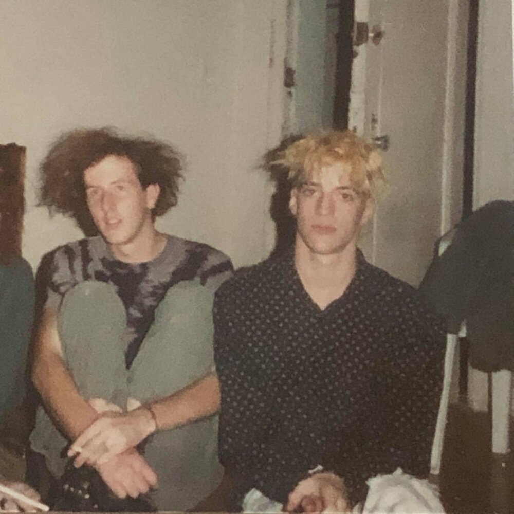 Dave Milroy and Grey hanging out before an evening out circa 1987