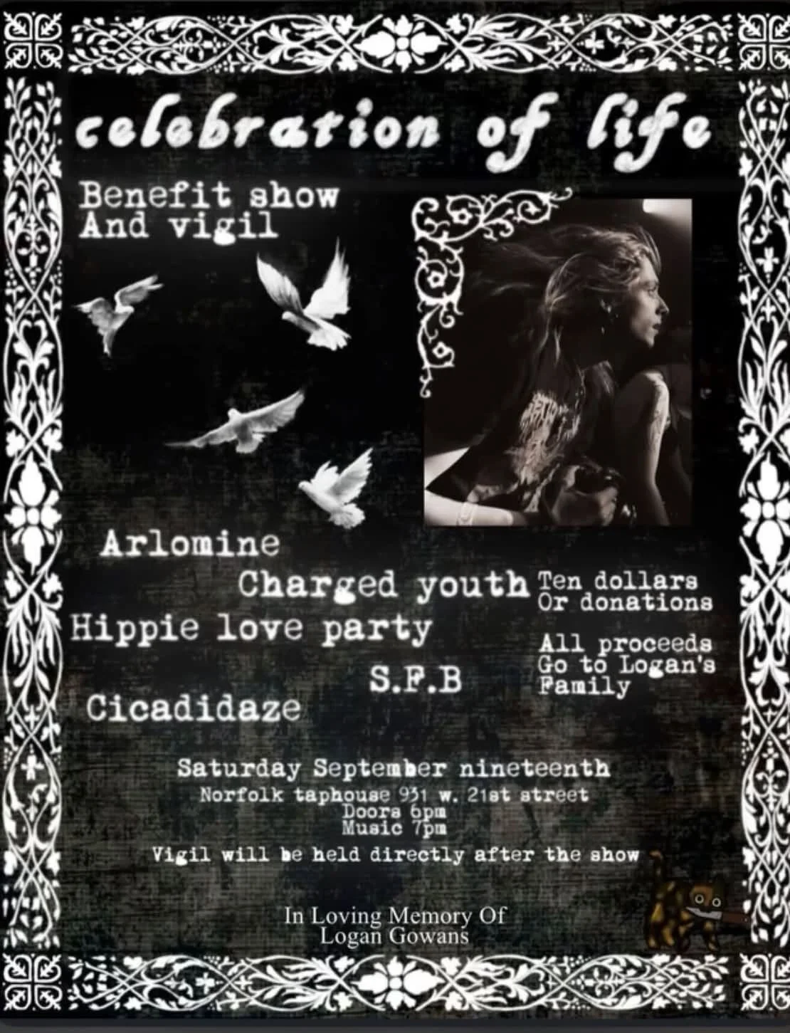 Celebration of Life for Logan Gowans With Arlomine, Charged Youth, Hippie Love Party, SPB, and Cicadidaze 