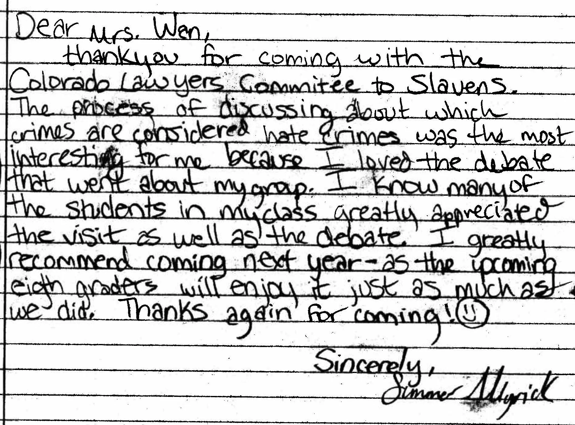 Letters from 8th graders at Slavens Elementary School in Denver.