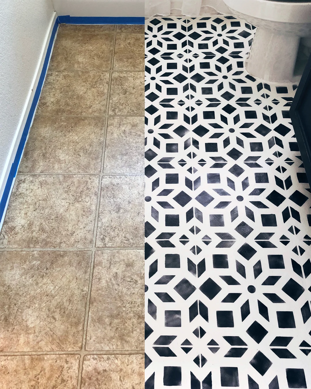 bathroom makeover on a budget, do it yourself home projects, bathroom makeover, BB Frosch, bathroom before and after, do it yourself bathroom makeover, DIY bathroom makeover, do it yourself bathroom makeover inspiration, painting linoleum floors with chalk paint, chalk paint project ideas, painting with behr paint, stencil projects, chalk painting with stencils, do it yourself stencil projects for the home, cutting edge stencils