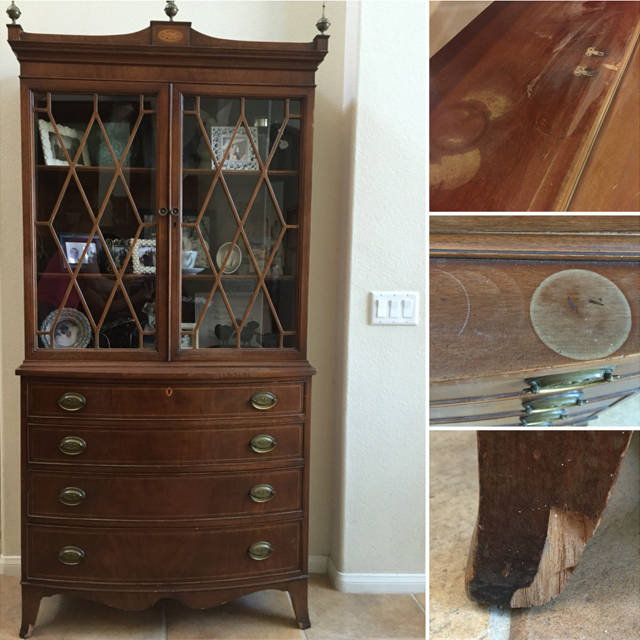 Antique Hutch Makeover with Fabric