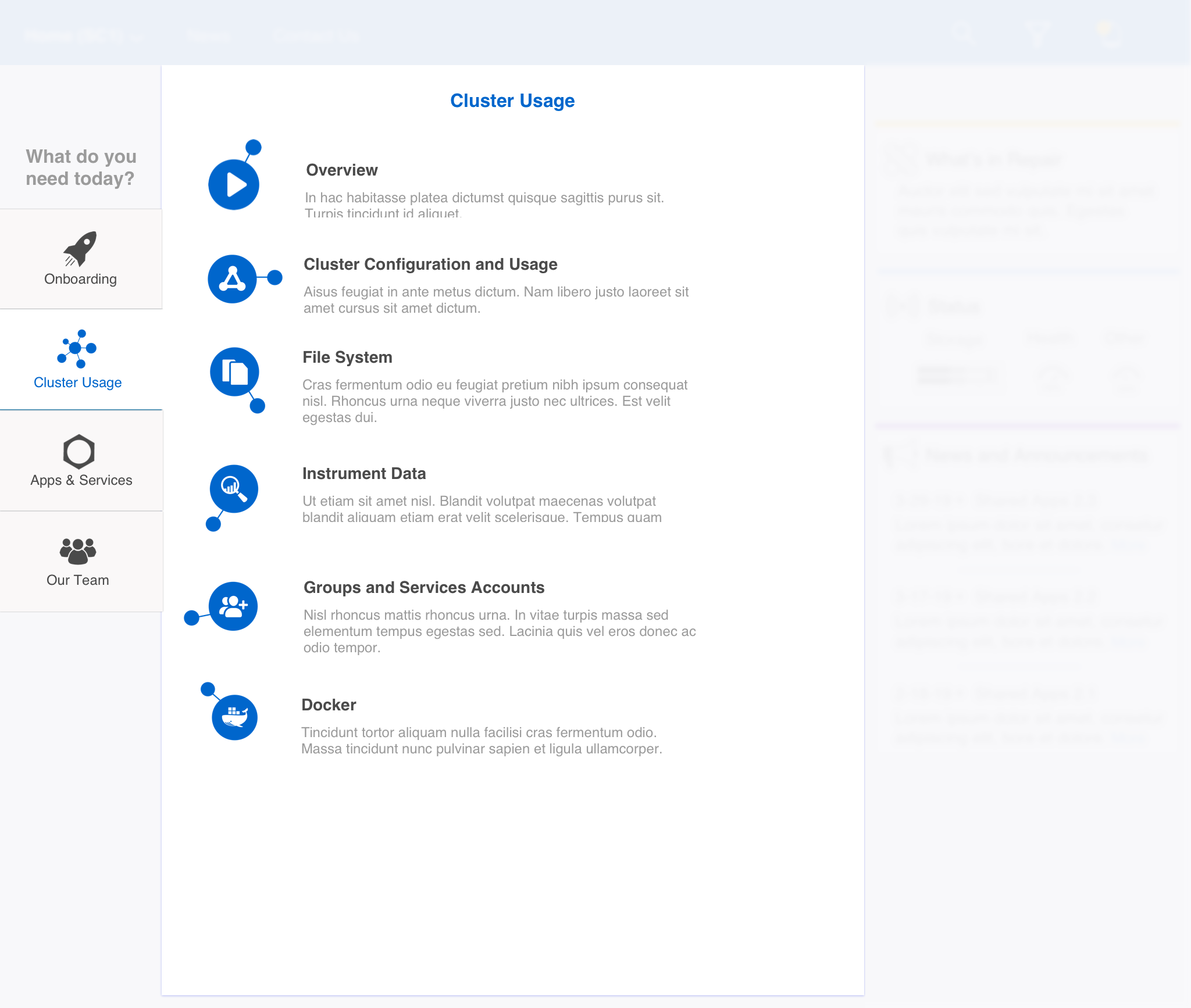 Design Challenge 2. Final Cluster Usage page (partial)