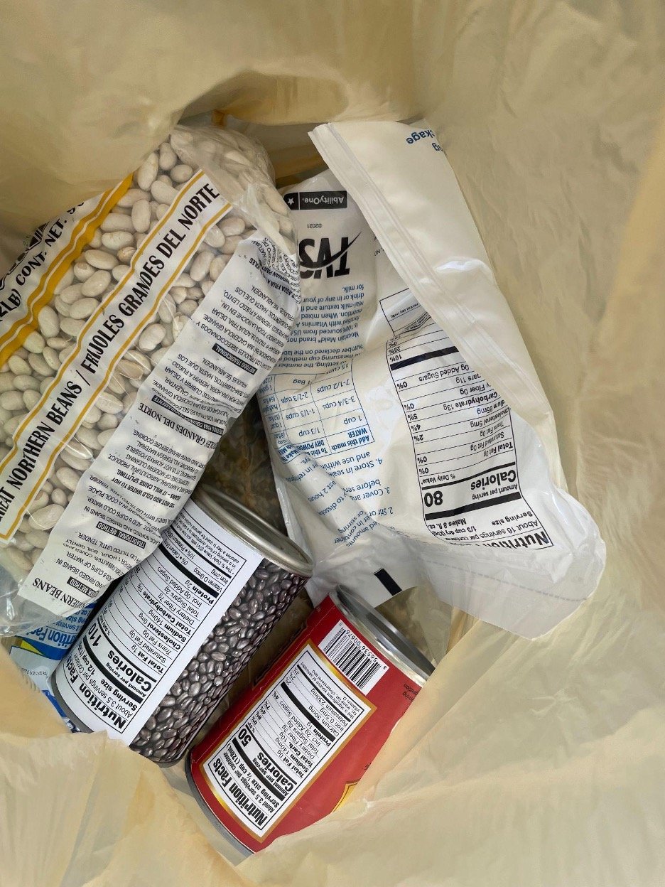  A close-up photograph of a bag of emergency food available at a food drive in Hialeah that I volunteered at.&nbsp; 