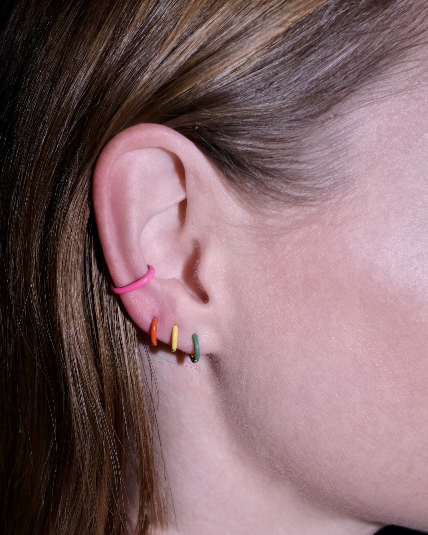 Rainbow enamel huggie earrings
