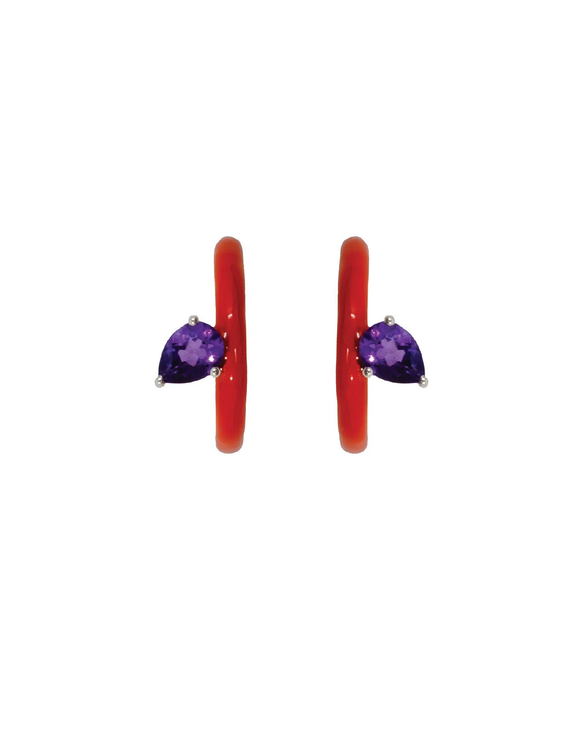 Unicorn Rainbow Gem + Enamel Mini Hoop Earrings in Really Red