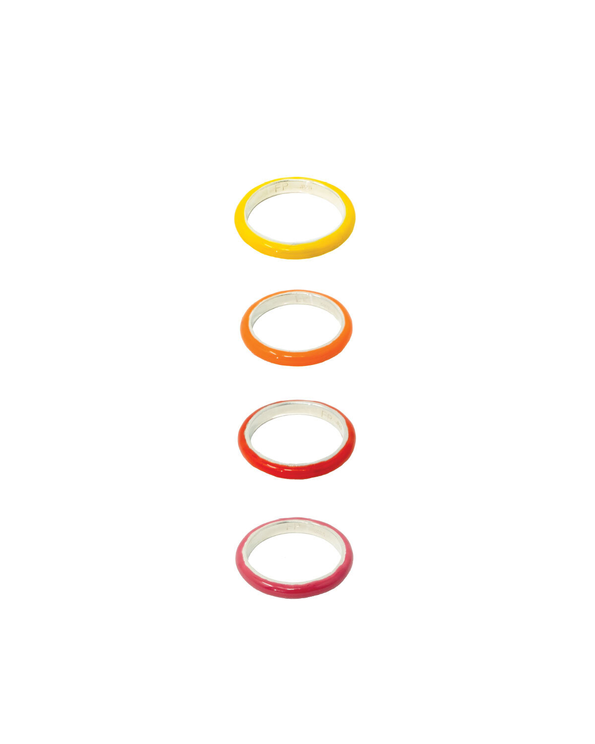The Warm Set, A Set of Four Unicorn Rainbow Thin Enamel Rings