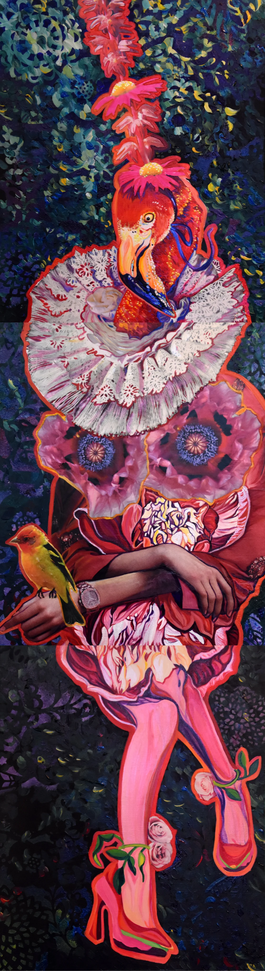 lisa-figueroa_western-tanagers-ruffled-stop-over_mixed-media-on-craddleboard_36x10_900.jpg