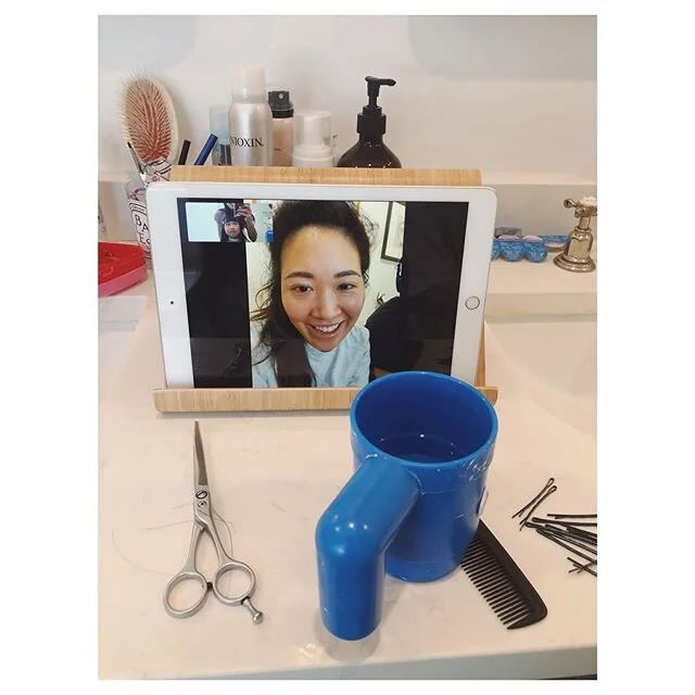 The current new normal lol! Using my services the best I can! ❤️😊 #hairdressers #consultation #hairguidance #covid19hair #stayathomechallenge