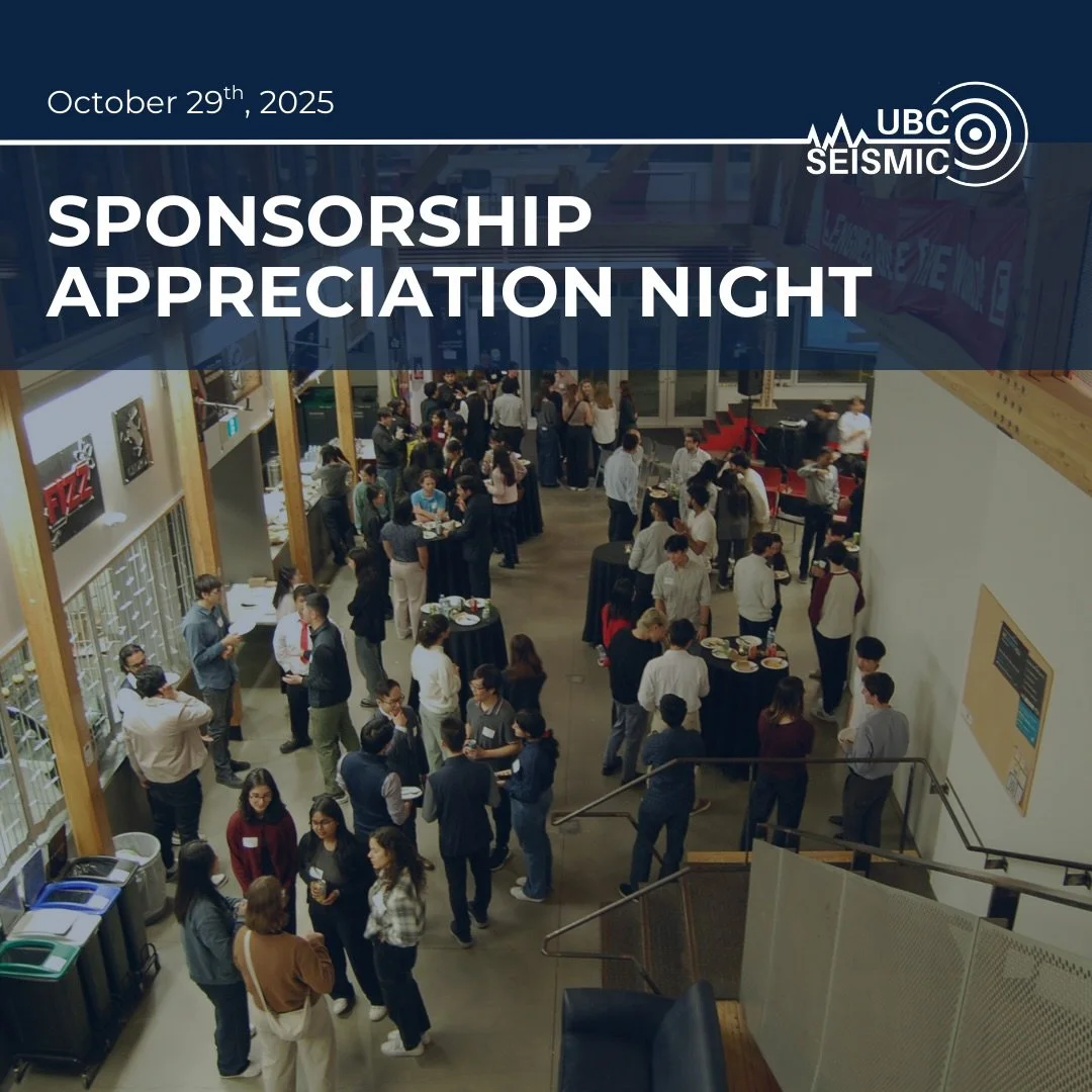 On October 29th, Seismic joined forces with Concrete Canoe, Concrete Toboggan, and Civil Club to organize and host Sponsorship Appreciation Night!

We would like to sincerely thank our generous sponsors for their incredible, consistent support for th