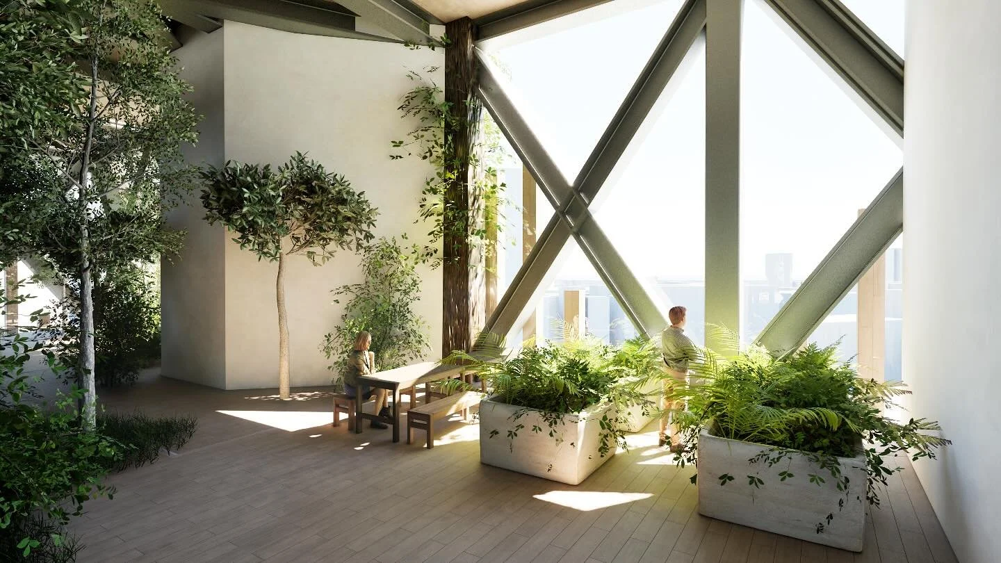 Rendering of Kairo tower&rsquo;s indoor garden amenity from our Architecture subteam