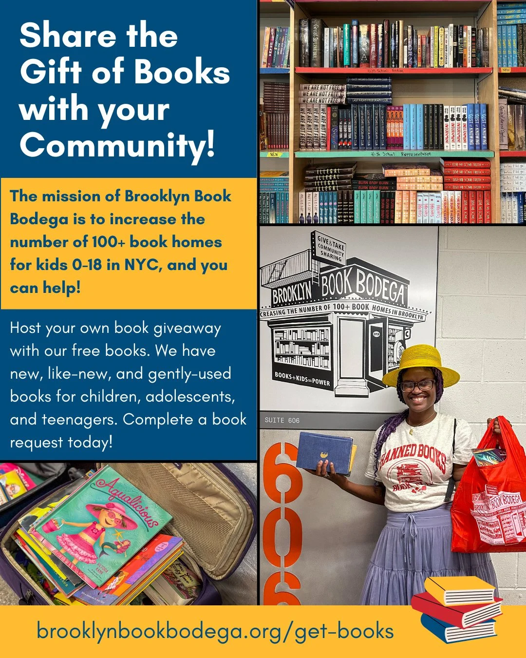 GET FREE BOOKS FOR YOUR COMMUNITY!⁠
⁠
Did you know that Brooklyn Book Bodega will give you books so that you can host your own book giveaway?⁠
⁠
We want as many kids as possible in New York City to have books that they want to read. If you are part o