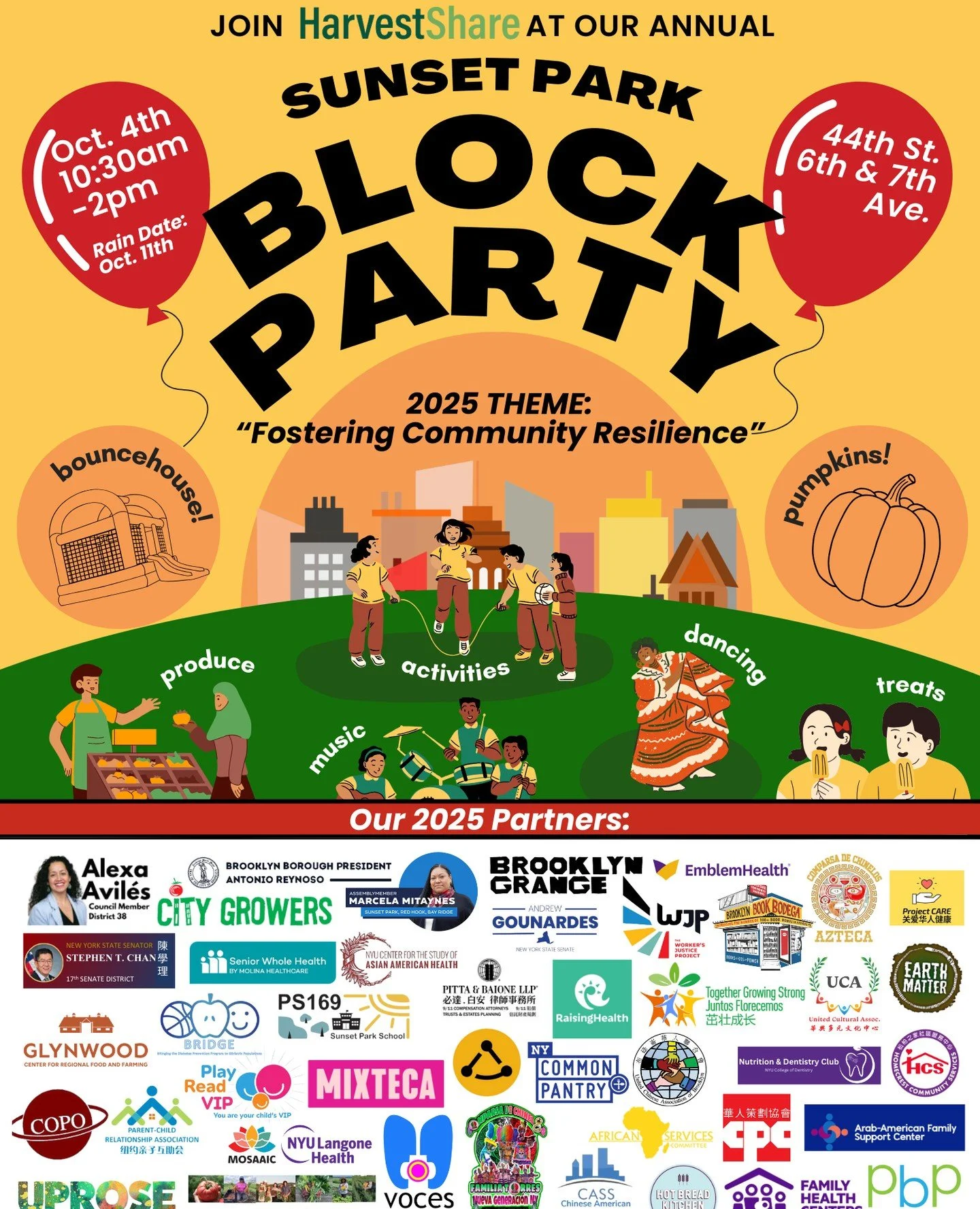 Celebrate all things food access and enjoy a day of fun block party activities at this year&rsquo;s Harvest Share&rsquo;s 2025 Block Party! There will be pumpkins, treats, music, dancing, and a bouncehouse. Brooklyn Book Bodega will be there with fre