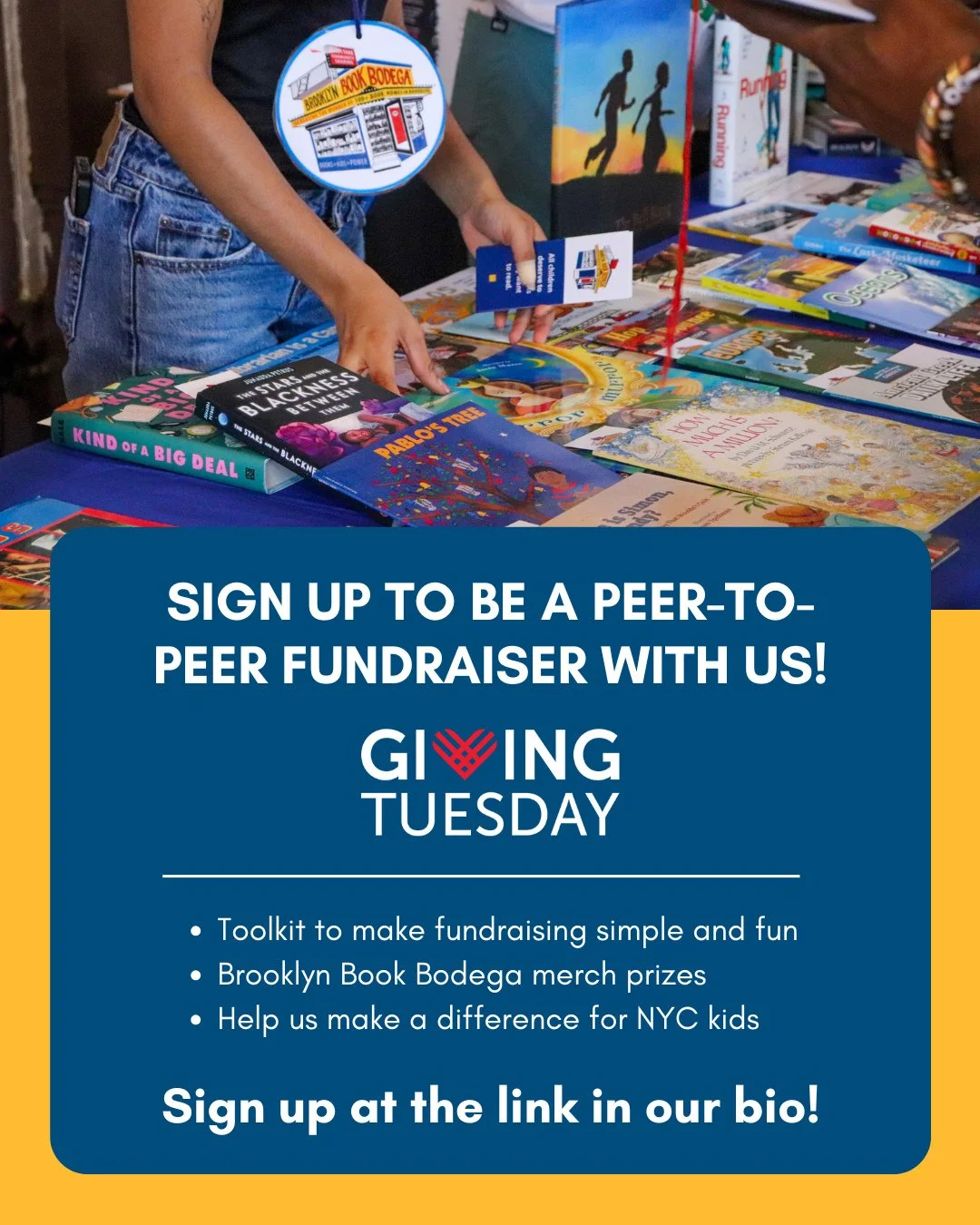 Want to do something meaningful this giving season? ⁠
⁠
Help us spread the joy of reading across NYC by signing up as a Giving Tuesday peer-to-peer fundraiser! ⁠
⁠
It&rsquo;s simple: reach out to your friends, family, and network to support Brooklyn 