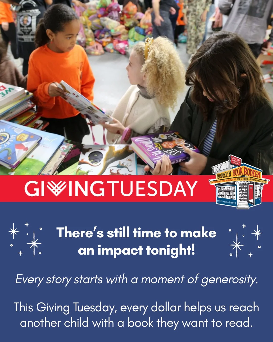 Giving Tuesday isn't over yet&mdash;there's still time to donate if you haven't yet! ⁠
⁠
We have so much gratitude for everyone's support today. If you'd like to support our mission of increasing the number of 100+ book homes for kids 0-18 in NYC, yo
