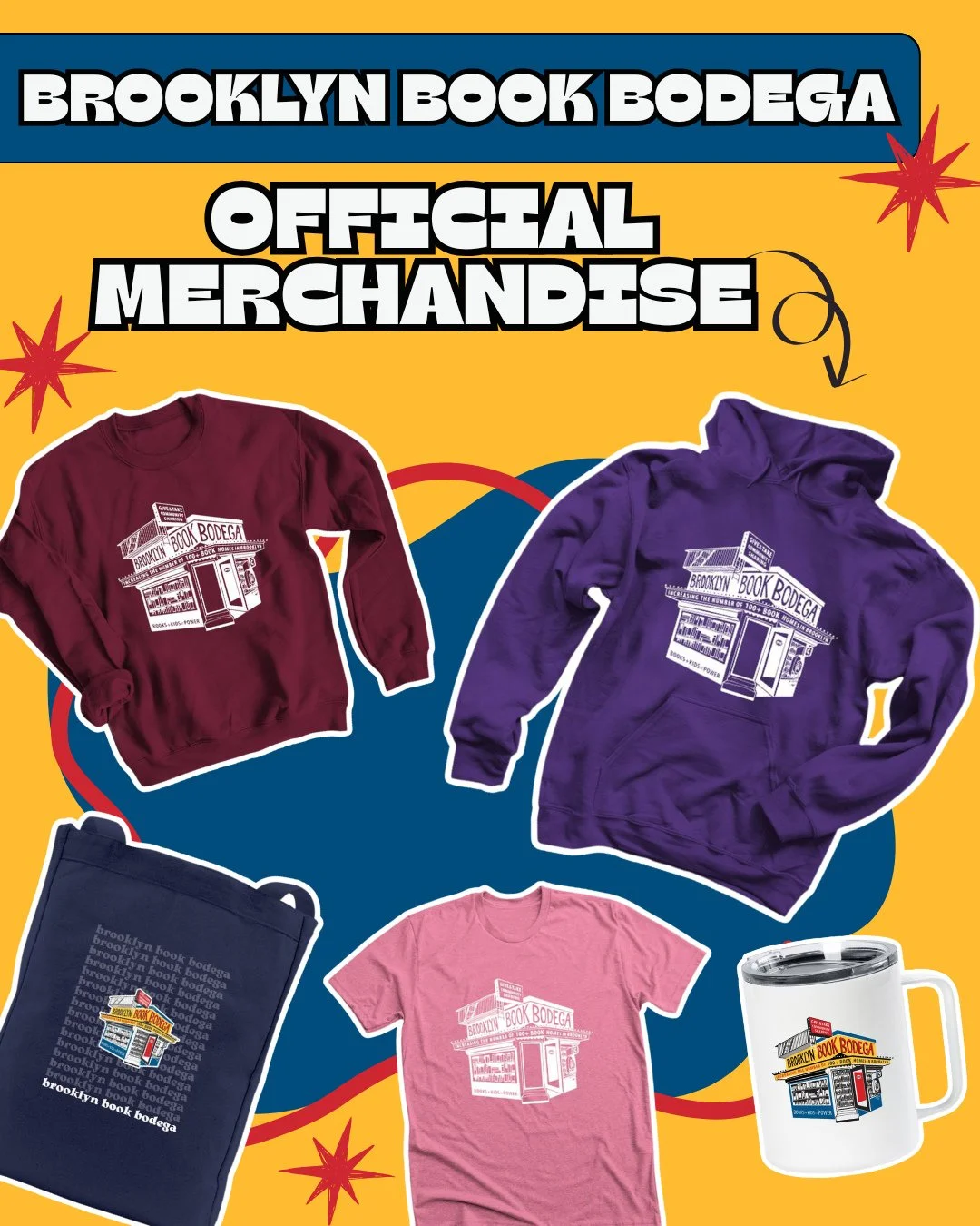 It's the perfect time of year to gift Brooklyn Book Bodega merch to a book lover in your life!⁠
⁠
We have a variety of crewneck sweatshirts, hoodies, t-shirts, and kids t-shirts in various colors and sizes (XS-3XL). Plus there's tote bags, travel mug