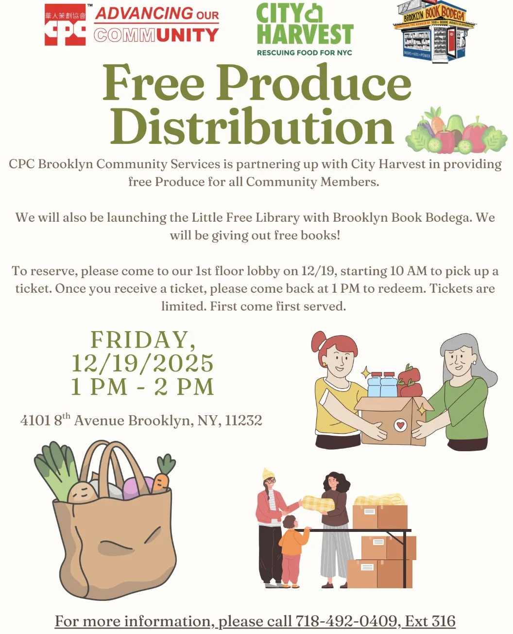 Join Brooklyn Book Bodega and the Chinese-American Planning Council (@cpc_nyc) for the launch of our Little Free Library, along with a free produce distribution by City Harvest (@cityharvestnyc)! ⁠
⁠
Community members can line up at 10:00 a.m. to get
