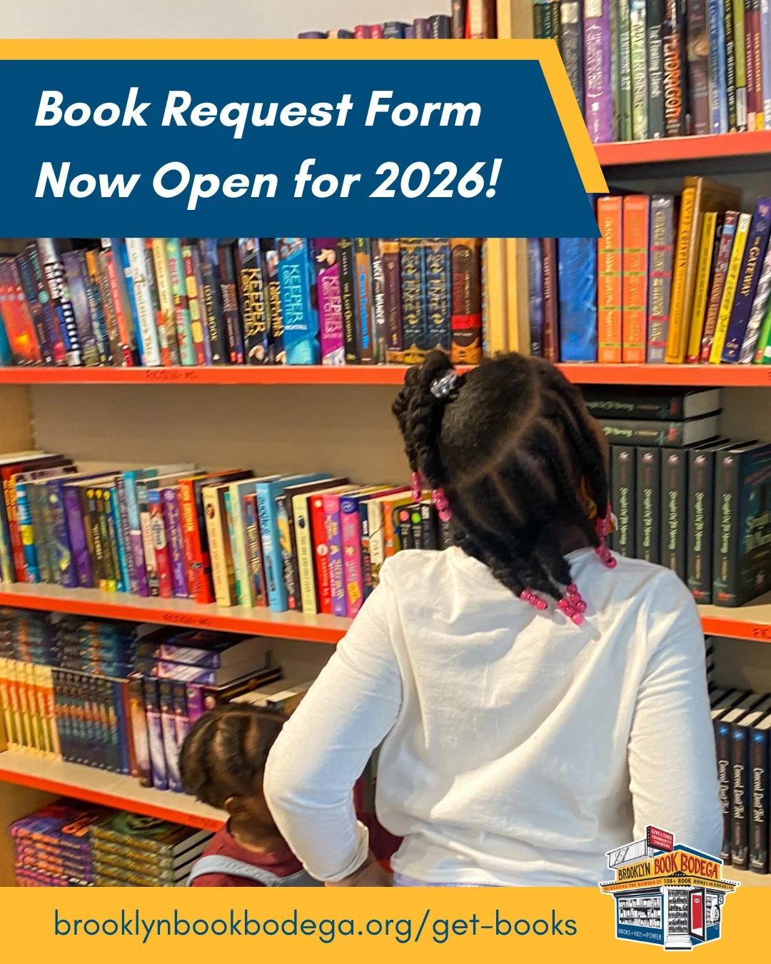 Our book request form is now open for 2026! ⁠
⁠
The mission of Brooklyn Book Bodega is to increase the number of 100+ book homes for kids 0-18 in NYC. If you're looking for free books in NYC, we can help! ⁠
⁠
Host your own book giveaway with our free