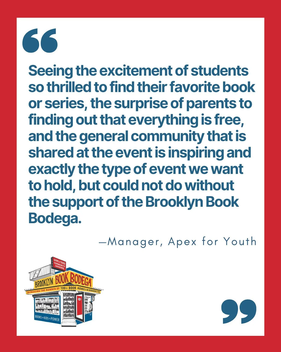 "Seeing the excitement of students so thrilled to find their favorite book or series, the surprise of parents to finding out that everything is free, and the general community that is shared at the event is inspiring and exactly the type of even