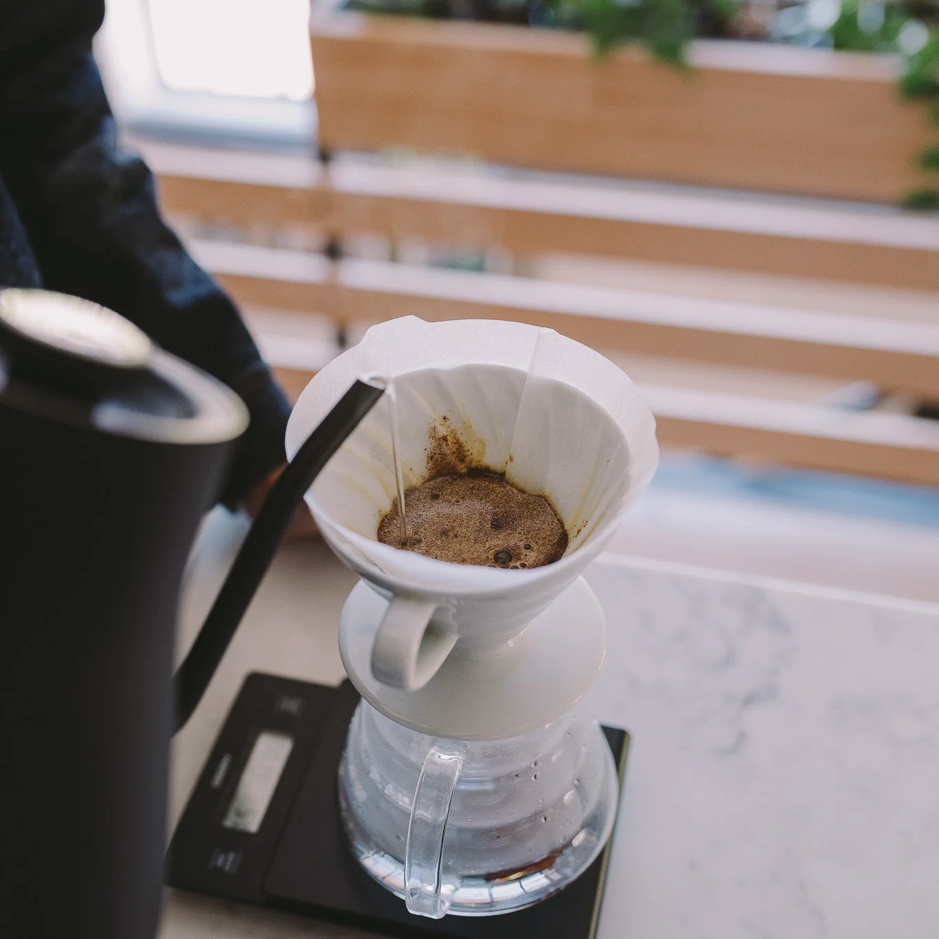 Letting the coffee bloom.