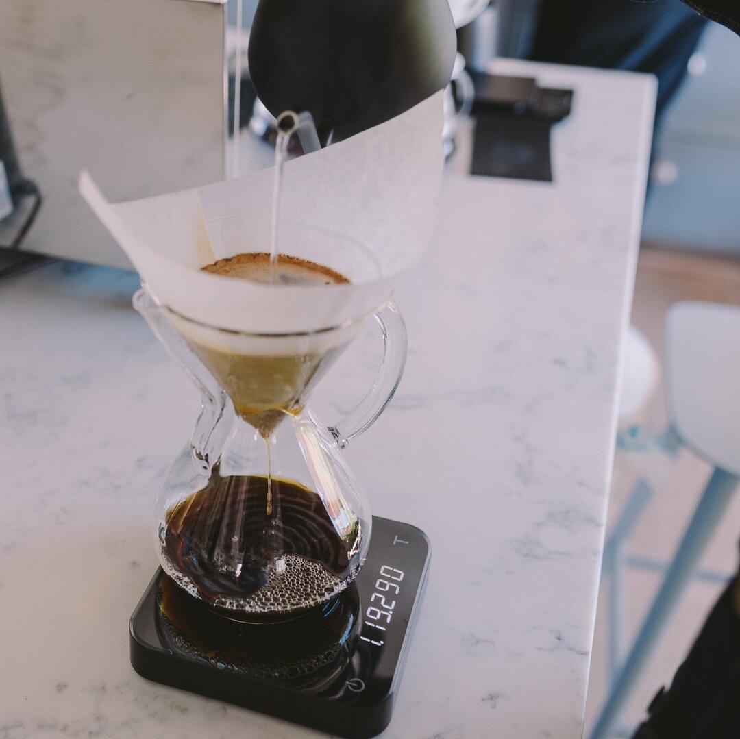 Tapping the V60 so that the coffee sits flat.