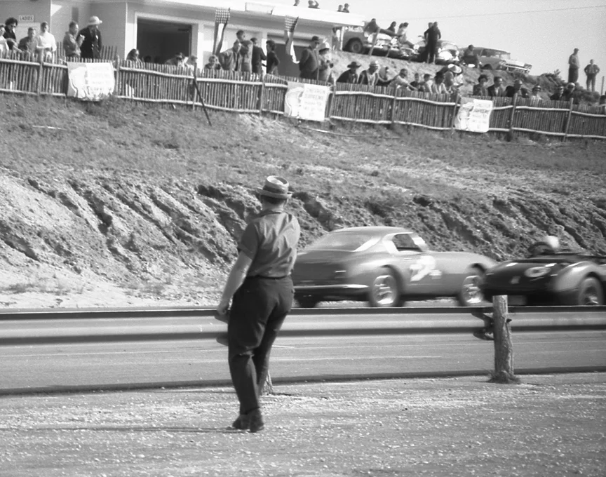 BARC member #029, Spankey Smith was Bucher’s race manager. Here he signals Bucher as he laps an Austin Healey.