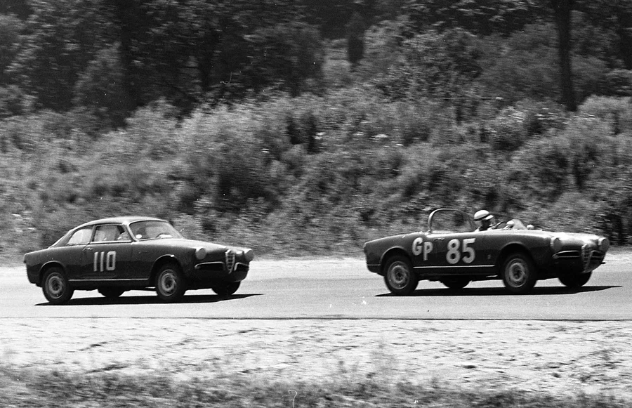 Rochester NY’s Norm Webb #85 fights off George Fogg III in his coupe. Webb was 5th, Fogg 8th.