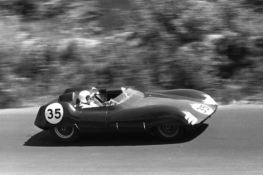 Frank Baptista’s Elva Mk IV won G Modified. Baptista raced G Modified in Lotus or Elva cars and won often.