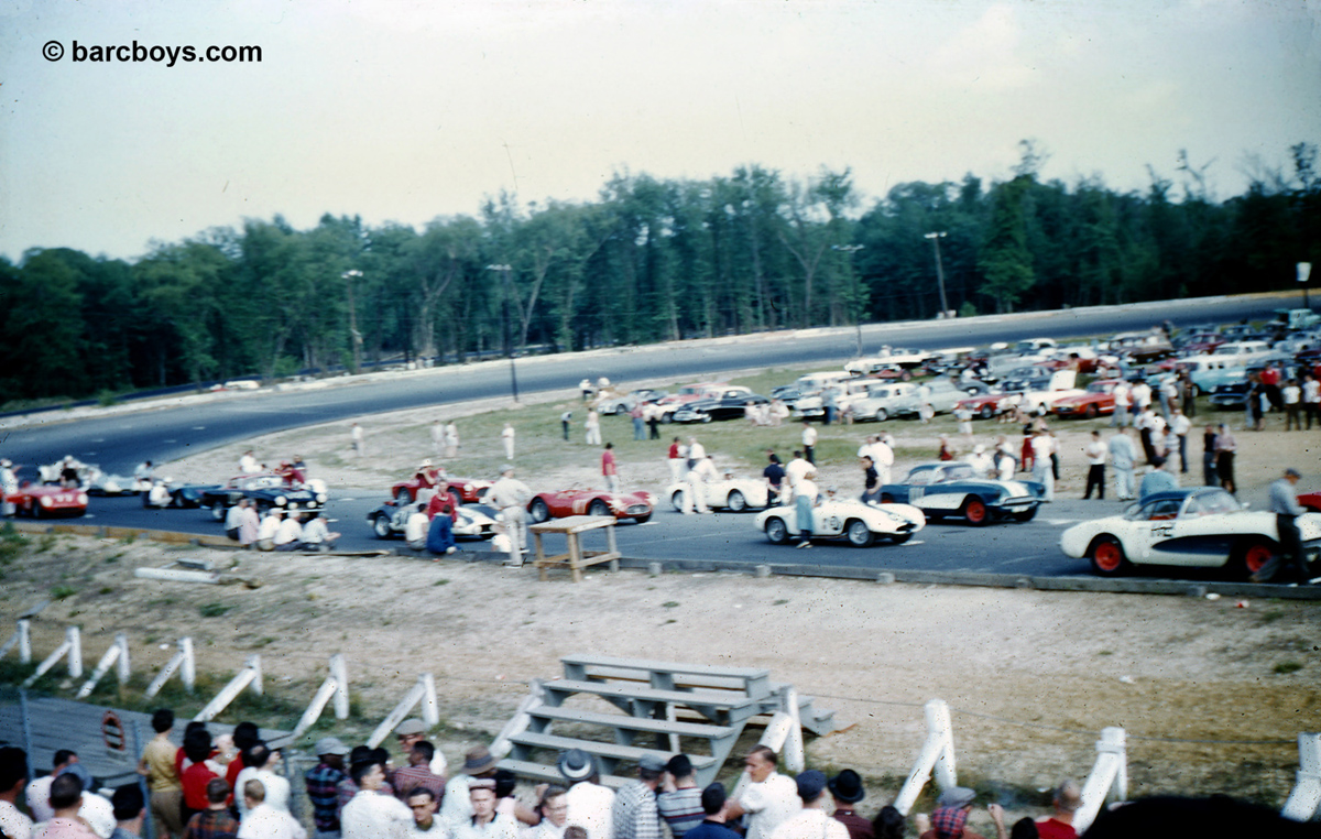 The end of the grid with a Ferrari Monza, Maserati A6GCS, Wallace’s Porsche 550, a 500TR and way back a Lotus and an Elva