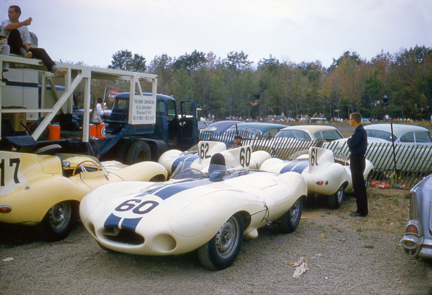 Jack Ensley’s yellow D Type sits with Cunninghams 3 sister cars.