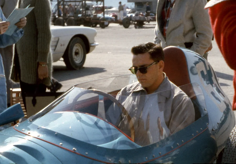 Phil Forno sits and warms up one of Cunninghams Stanguellini’s.
