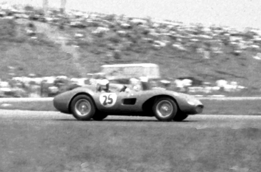 Gus Andrey in the Ferrari 500TRC with his trademark #25 was 2d in EM but outclassed by the Porsche 550 of Don Sessler.