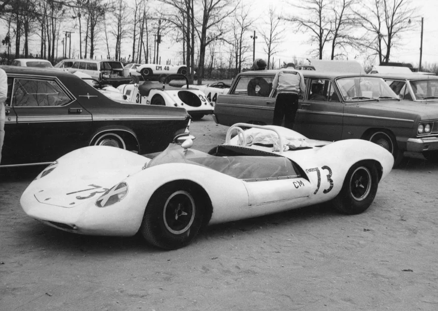 Jerry Crawford’s Lotus 30 was 3rd behind Decker and Friedland in the May race.
