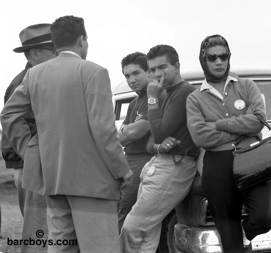 The Rodriguez brothers give the photographer some “stink eye” as Momma Rodriguez looks on. Pedro shared a Ferrari with Paul O’Shea. Ricardo co drove an OSCA with Alejandro deTomaso and Denise McCluggage.