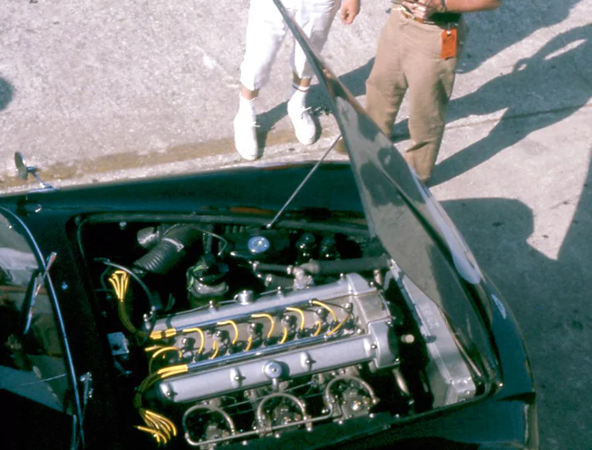 The 3.7 liter, twin plug per cylinder, triple Weber Aston GT motor. The engine was strong and reliable.