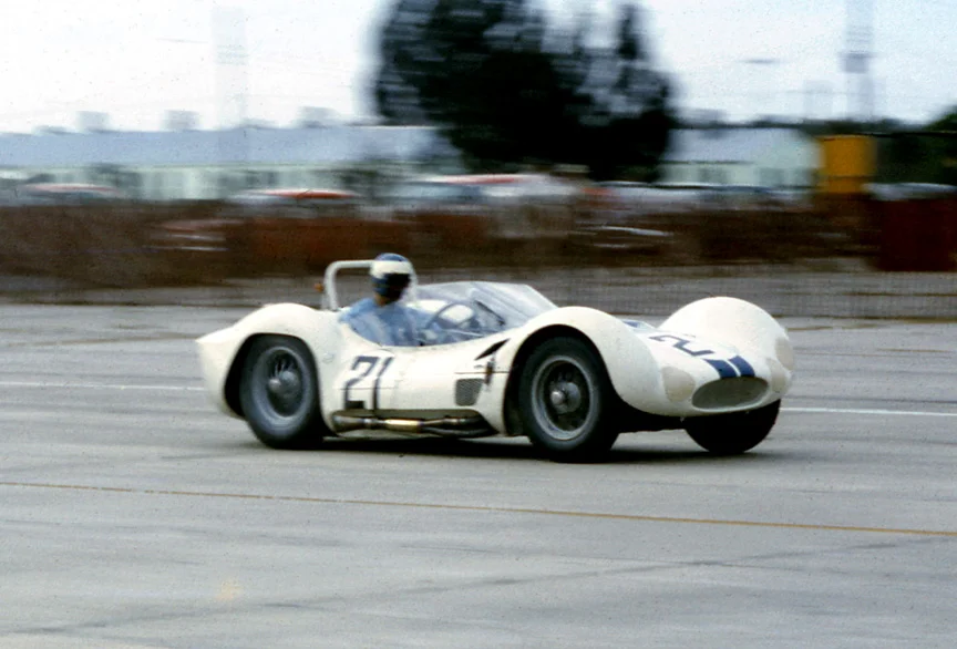 John Fitch in one of Cunningham’s front engine Birdcage Maserati’s. He shared the ride with Dick Thompson.